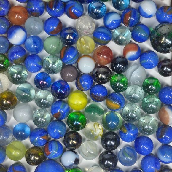VIntage Marbles Mixed Lot Glass Swirl Blue Clear - Picture 1 of 11